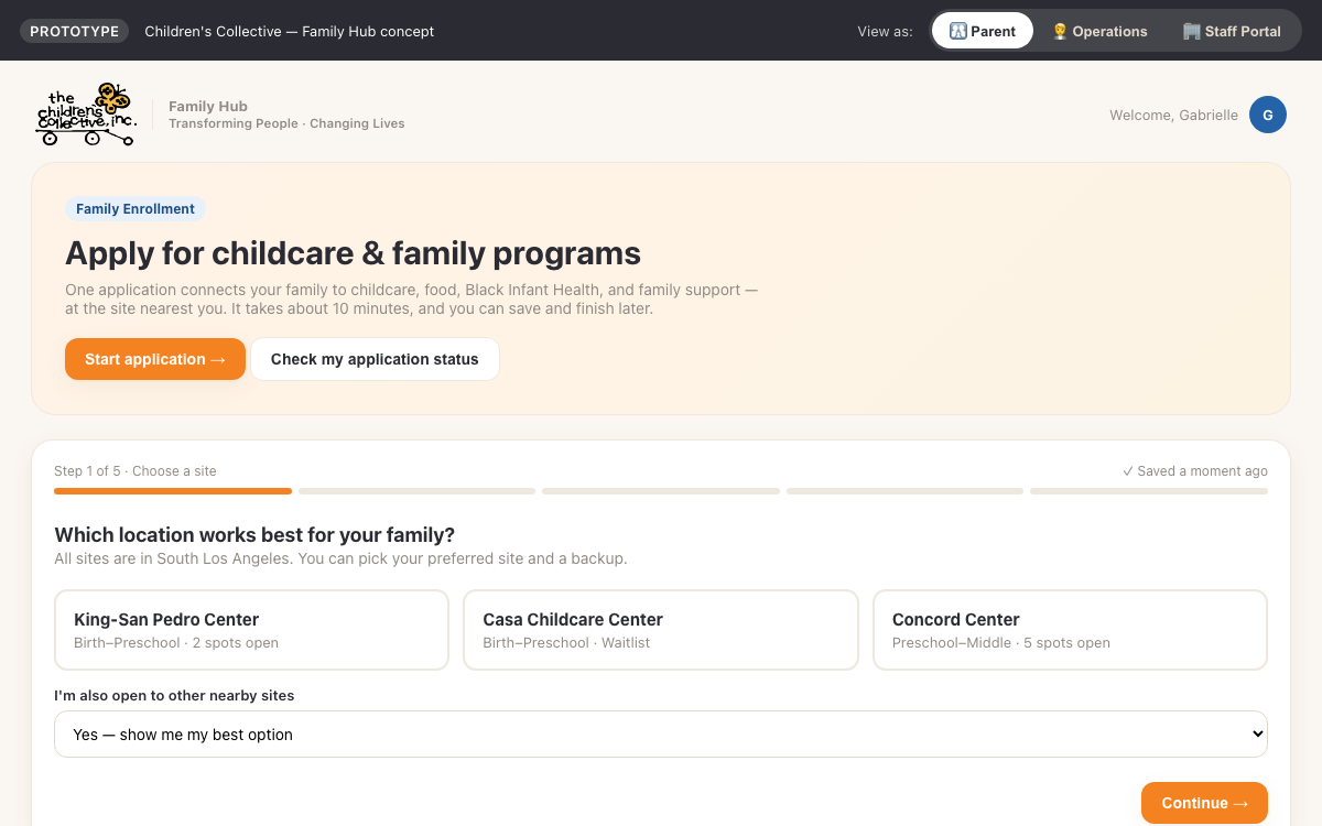 Operations hub — intake & staff portal