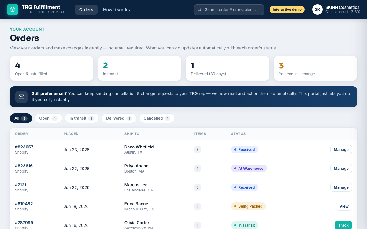 Self-service client order portal